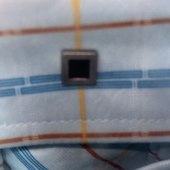 QED style mens Medium striped polo eggshell blue Kamas NWT Pearl Button - Picture 6 of 6